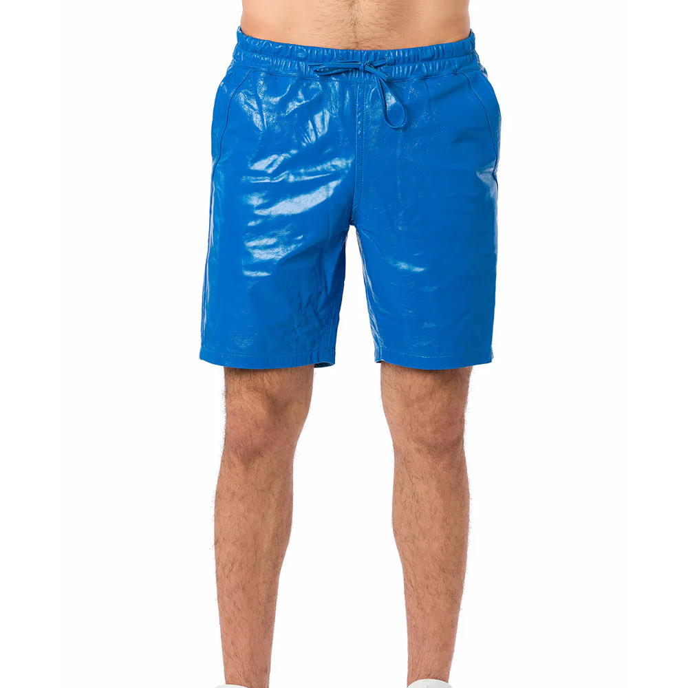 Blue Leather Shorts