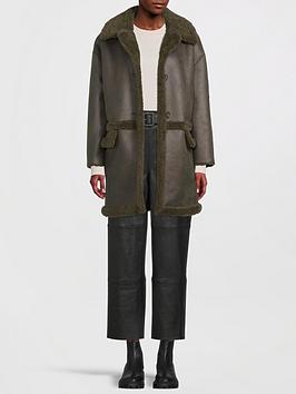 Shearling Coat Black -Green fur