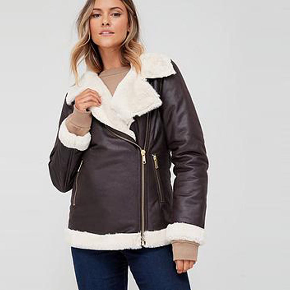 Aviator Jacket Black -White Fur