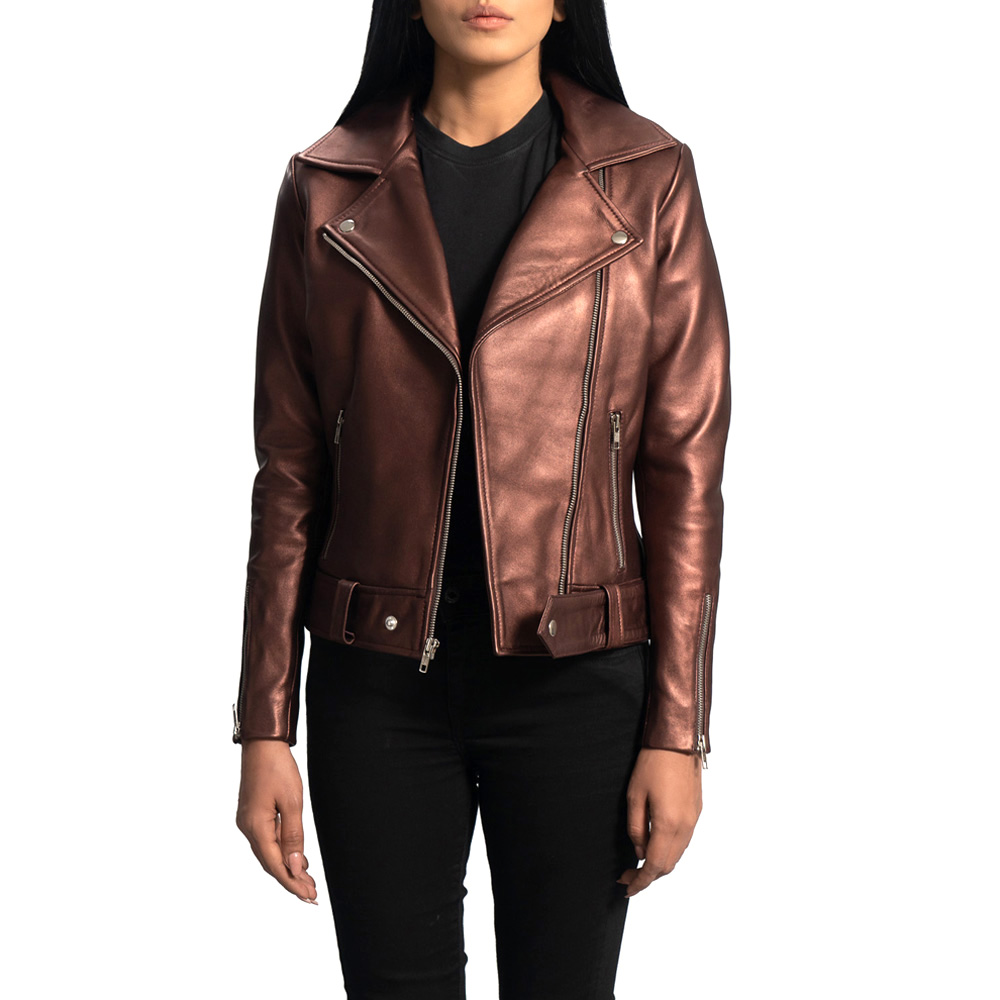 Shiny Brown  Women Biker Jacket