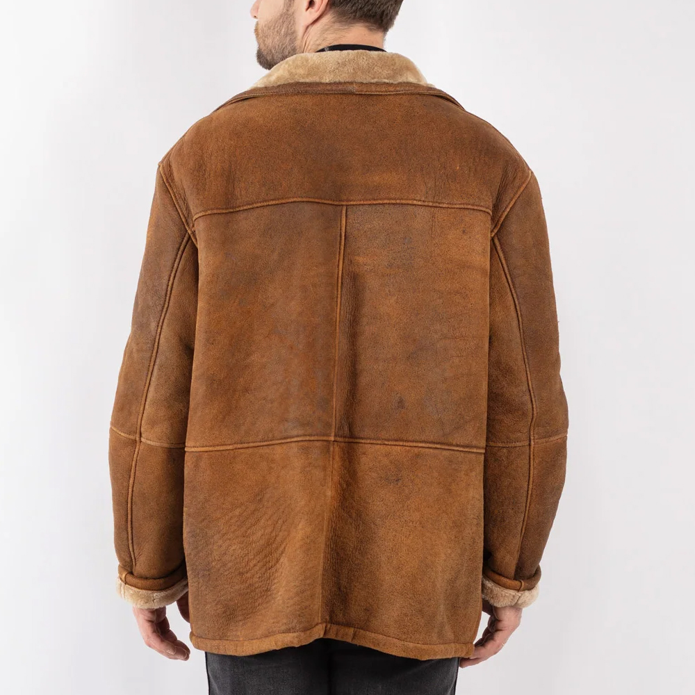 Men Sheepskin Shearling Coat in Brown