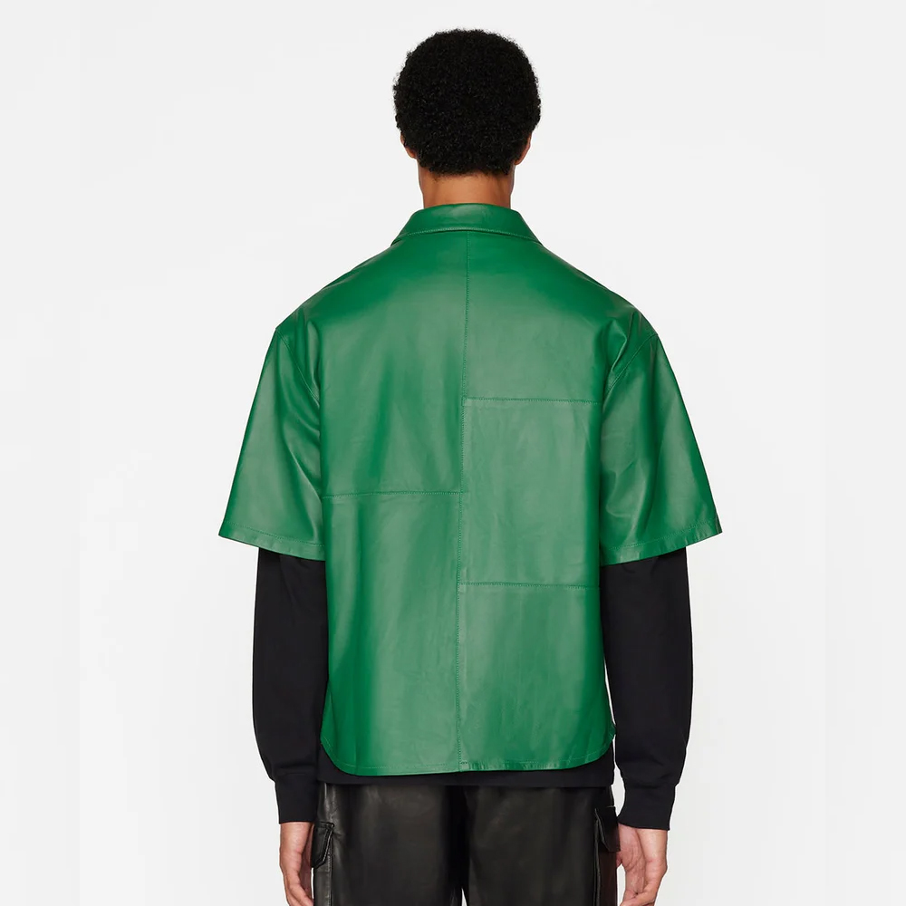 Half SLeeve Dark Green Leather Shirt