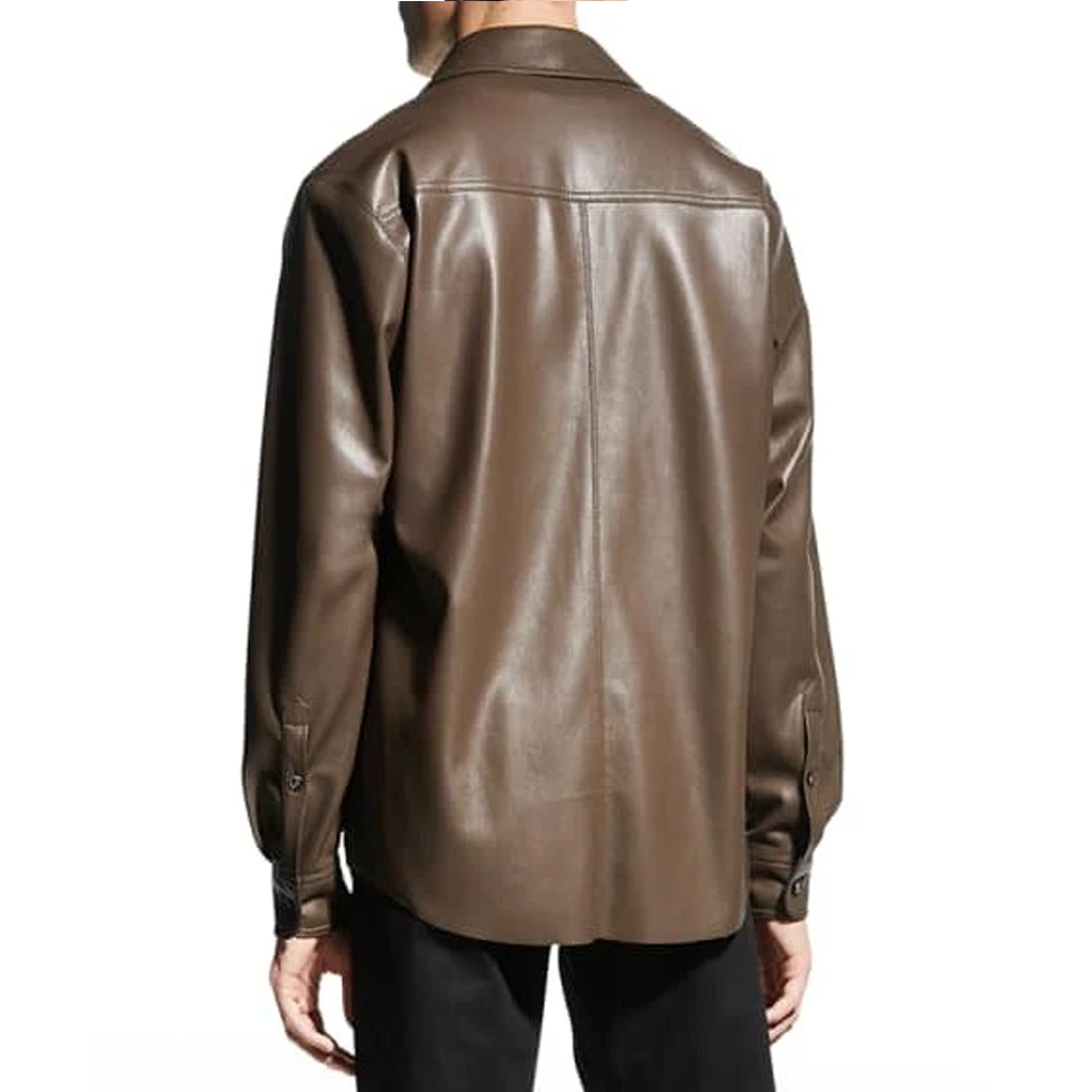 Men Coffee Brown Leasther Shirt