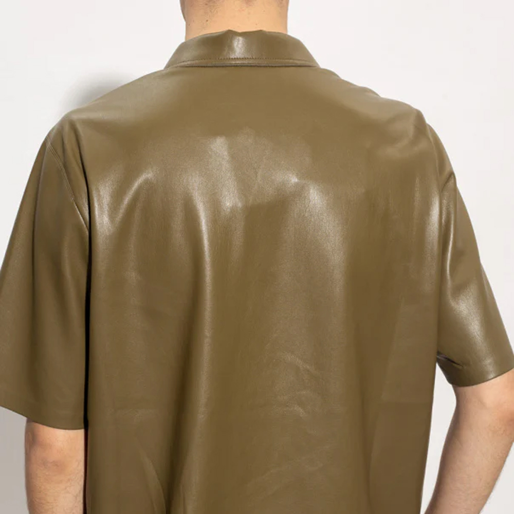 Men Olive Green Leather Shirt
