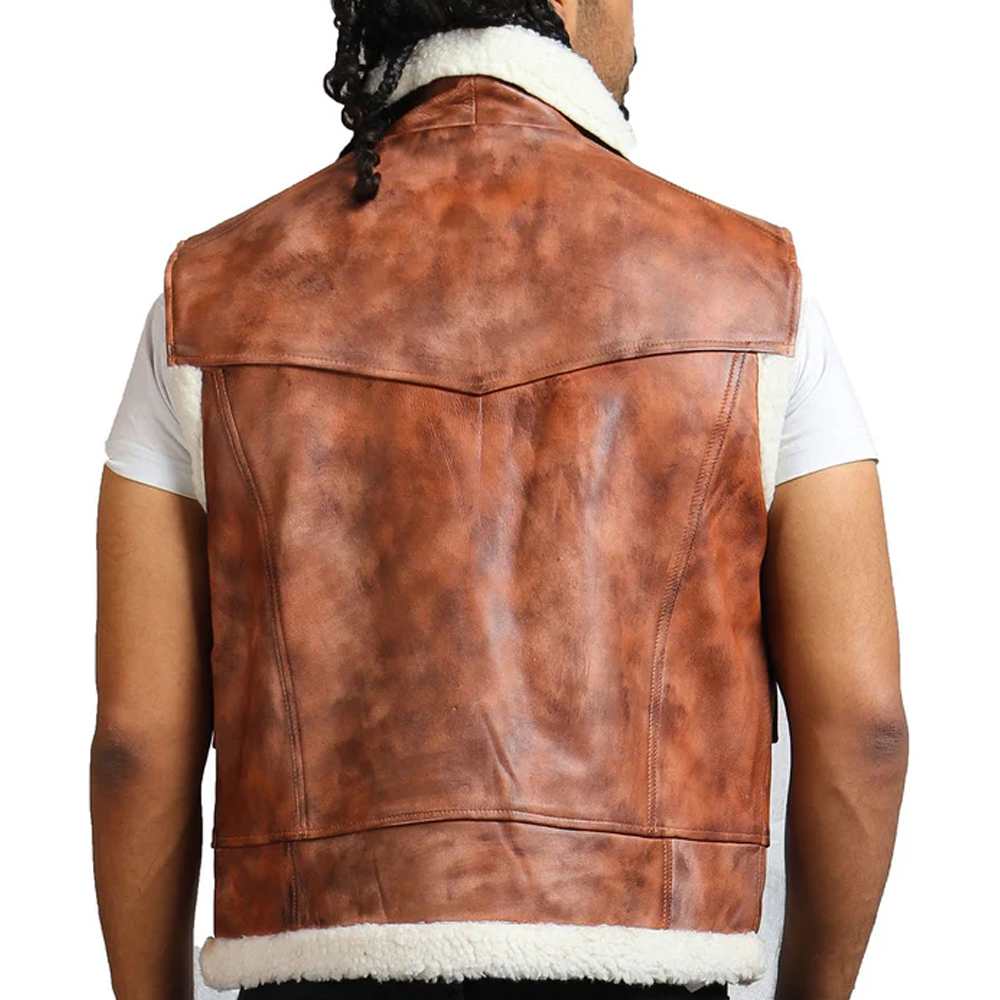 Brown Leather Vest with Fur Lining