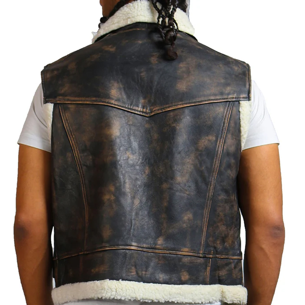 Genuine Brown Leather Vest with Fur Lining