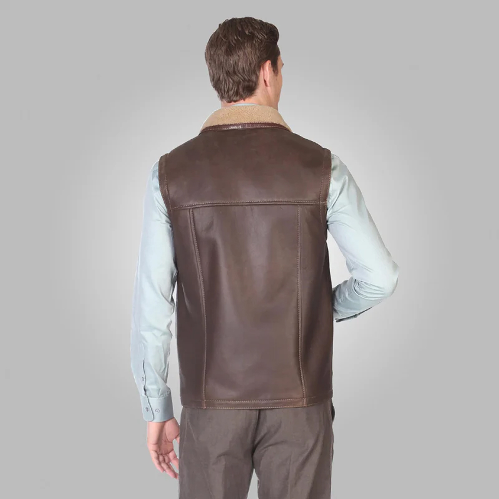Brown Leather Shearling Vest