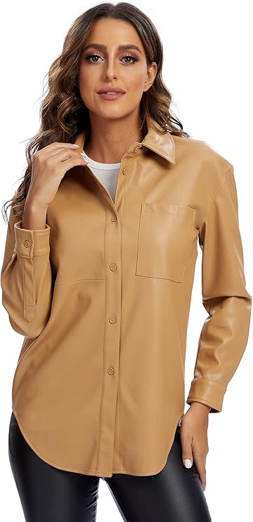 Skin leather shirt