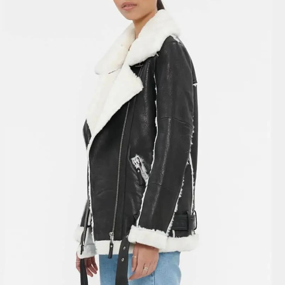 Women’s Black Oversized Shearling Leather Jacket