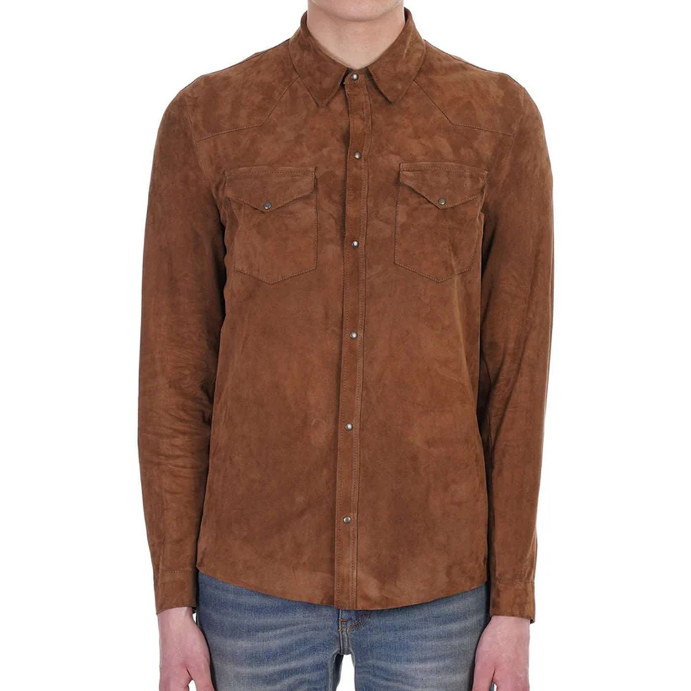 Full sleeve dark brown leather shirt
