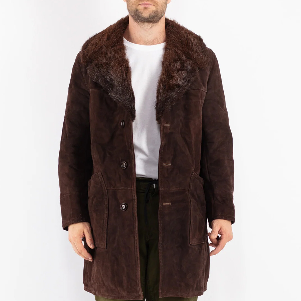 Men Sheepskin Shearling Coat in Brown