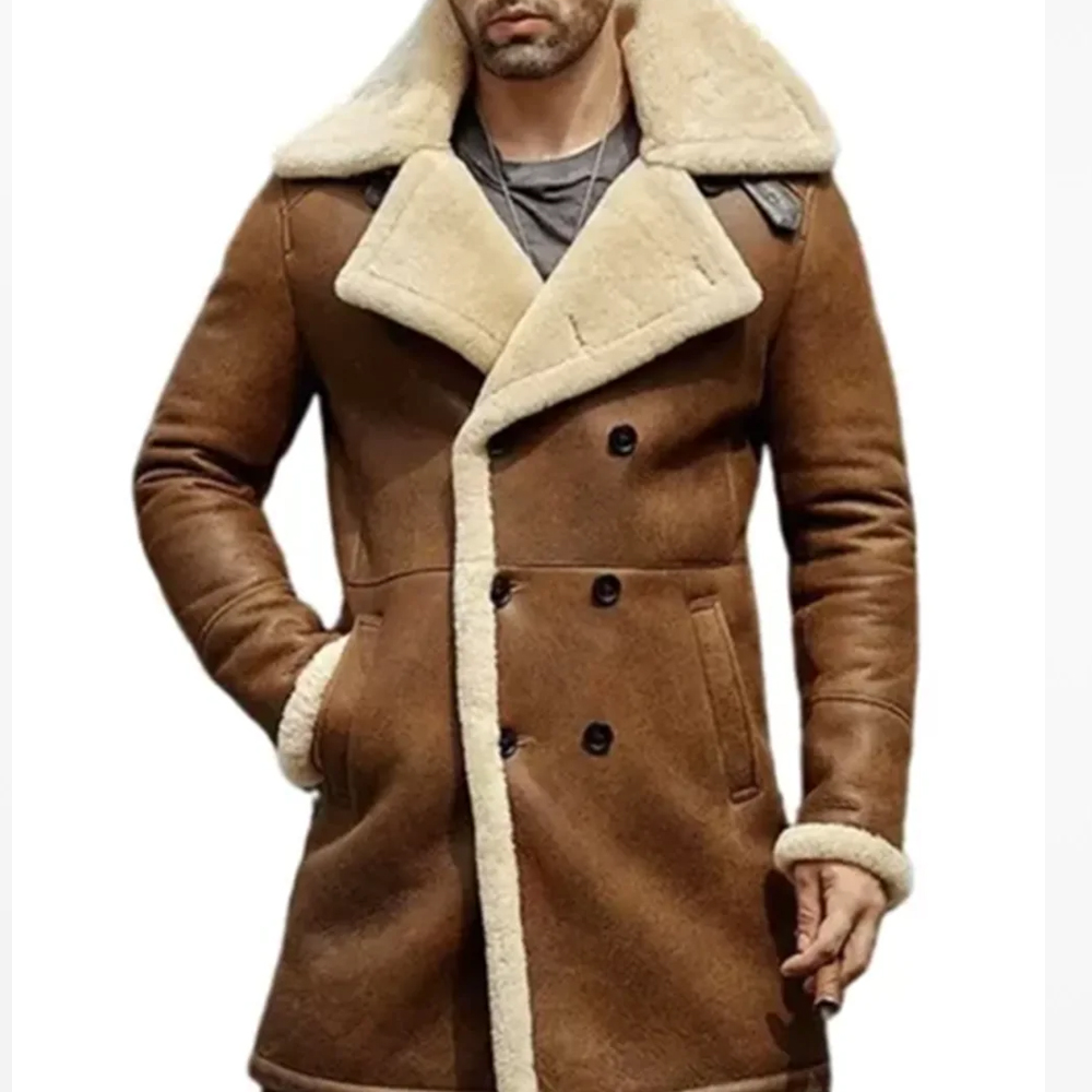 Mens Brown Leather Shearling Coat