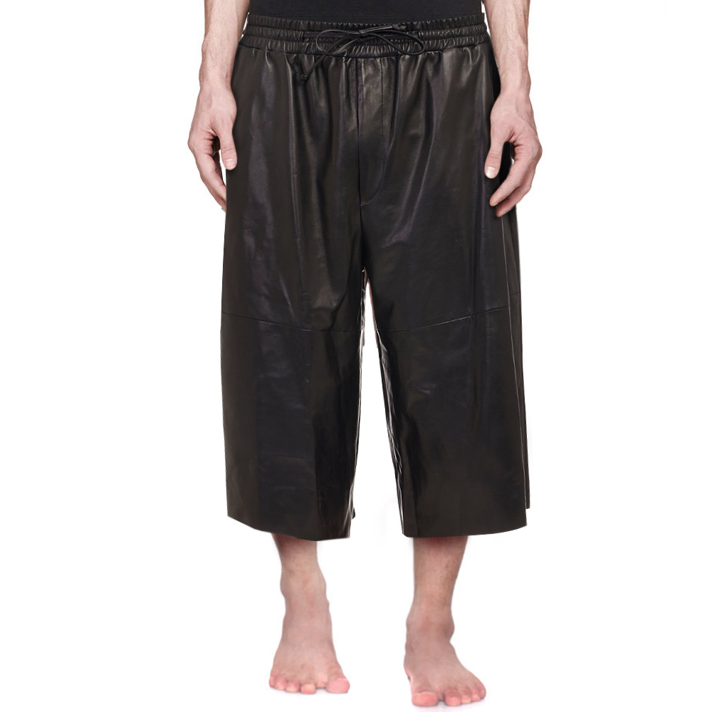 Mens Three Quarter Black Leather Shorts