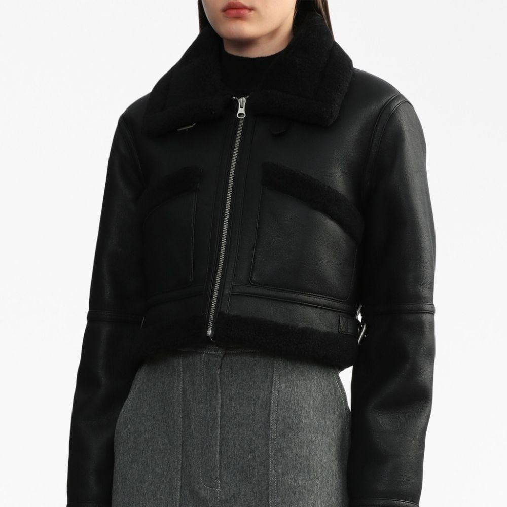 Women Black Pilot Aviator Flight B3 Shearling