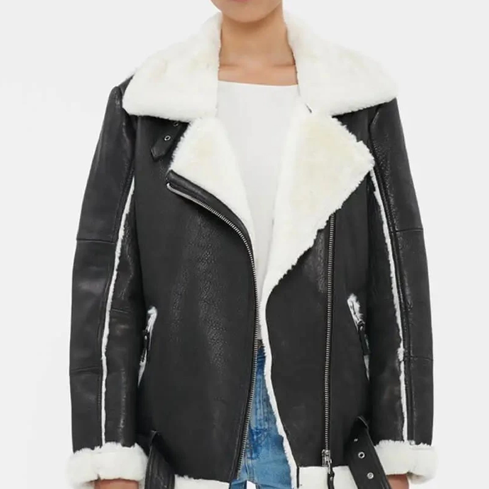Women’s Black Oversized Shearling Leather Jacket